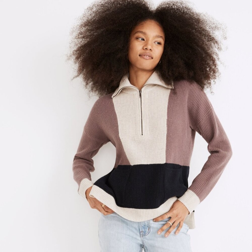 NWT Madwell Glenbrook Half-Zip Pullover Sweater in Color Block S